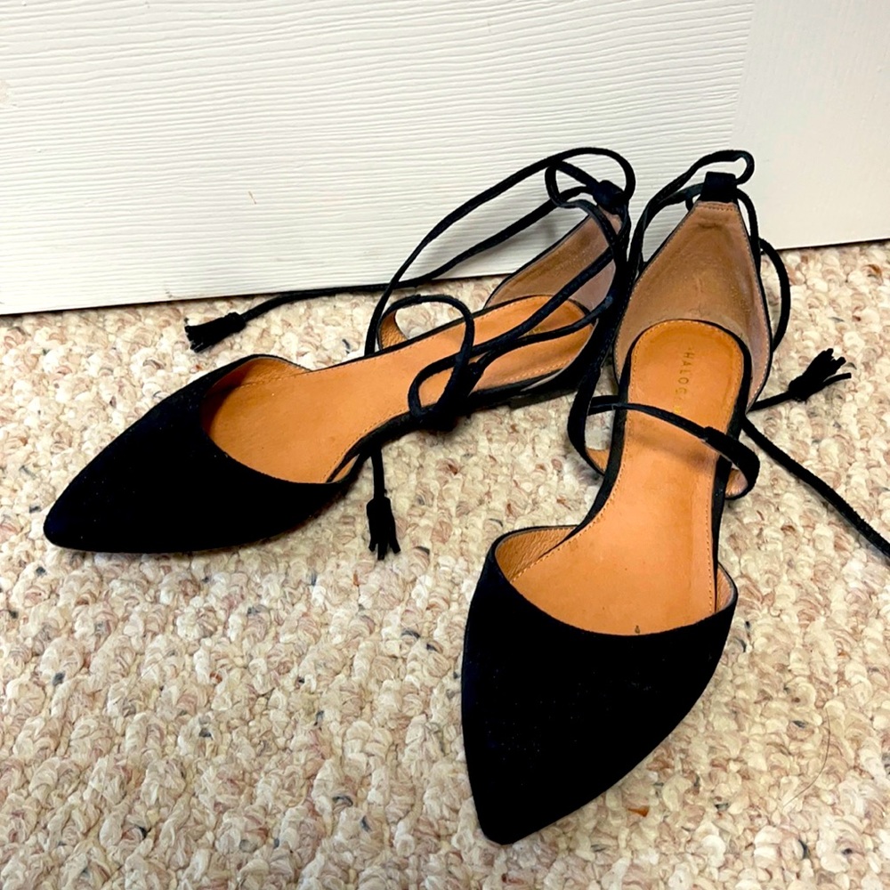 Black suede pointed flats